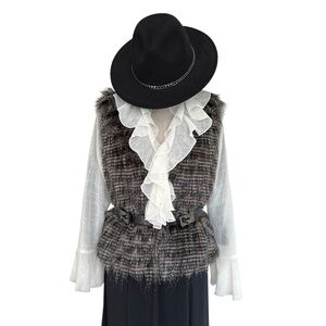 Yoki Faux Fur Sleeveless Vest Grey Black Size Large